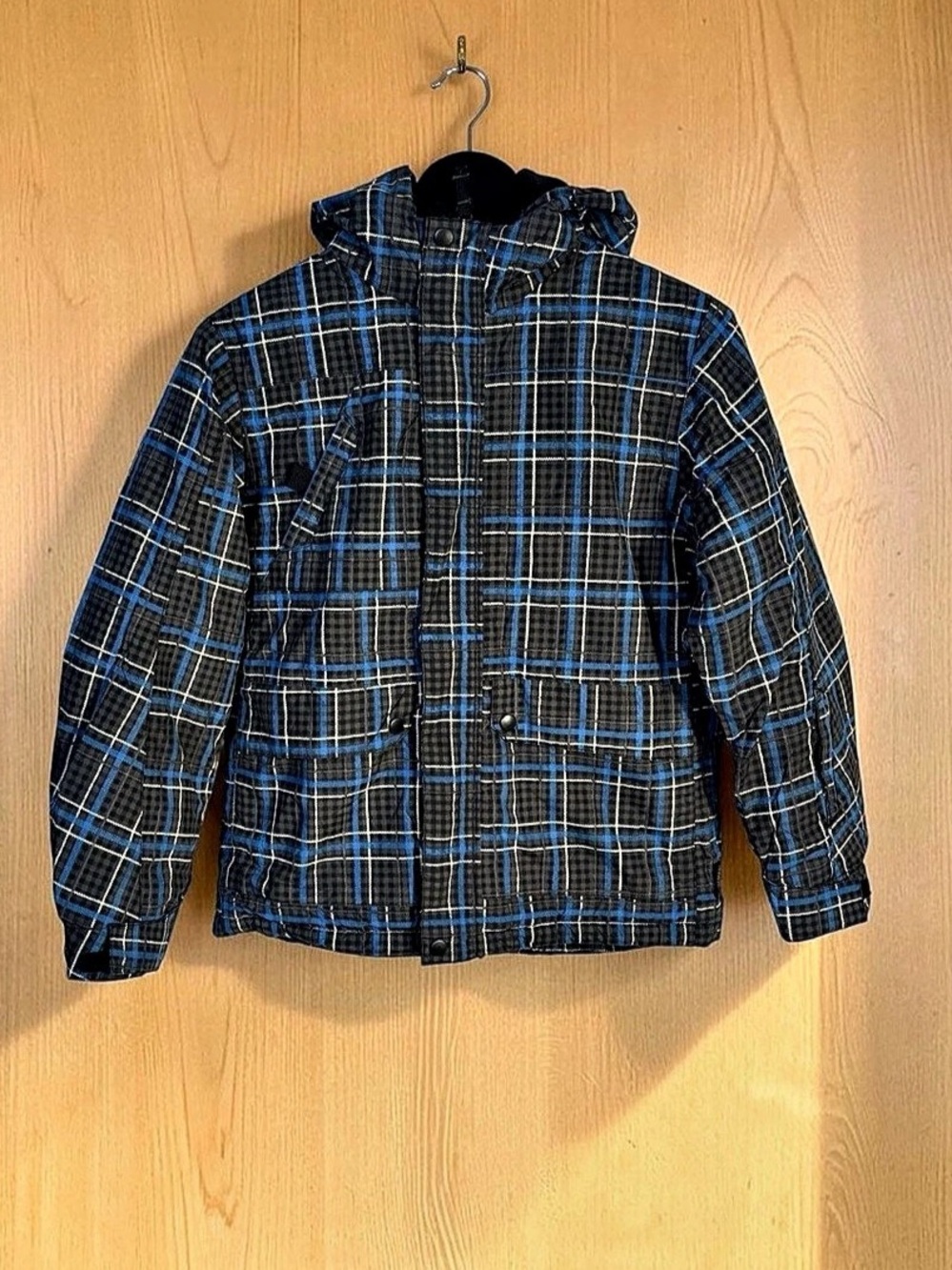 Crane Plaid Insulated Ski Jacket Kids Youth Blue/Black 10-12